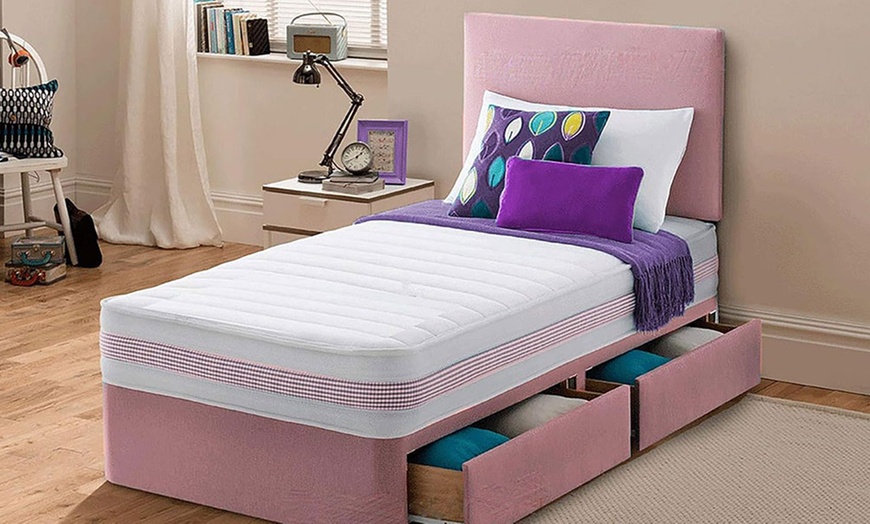 Image 1: Kid's Plush Velvet Divan Bed with Storage and Memory Foam Mattress 