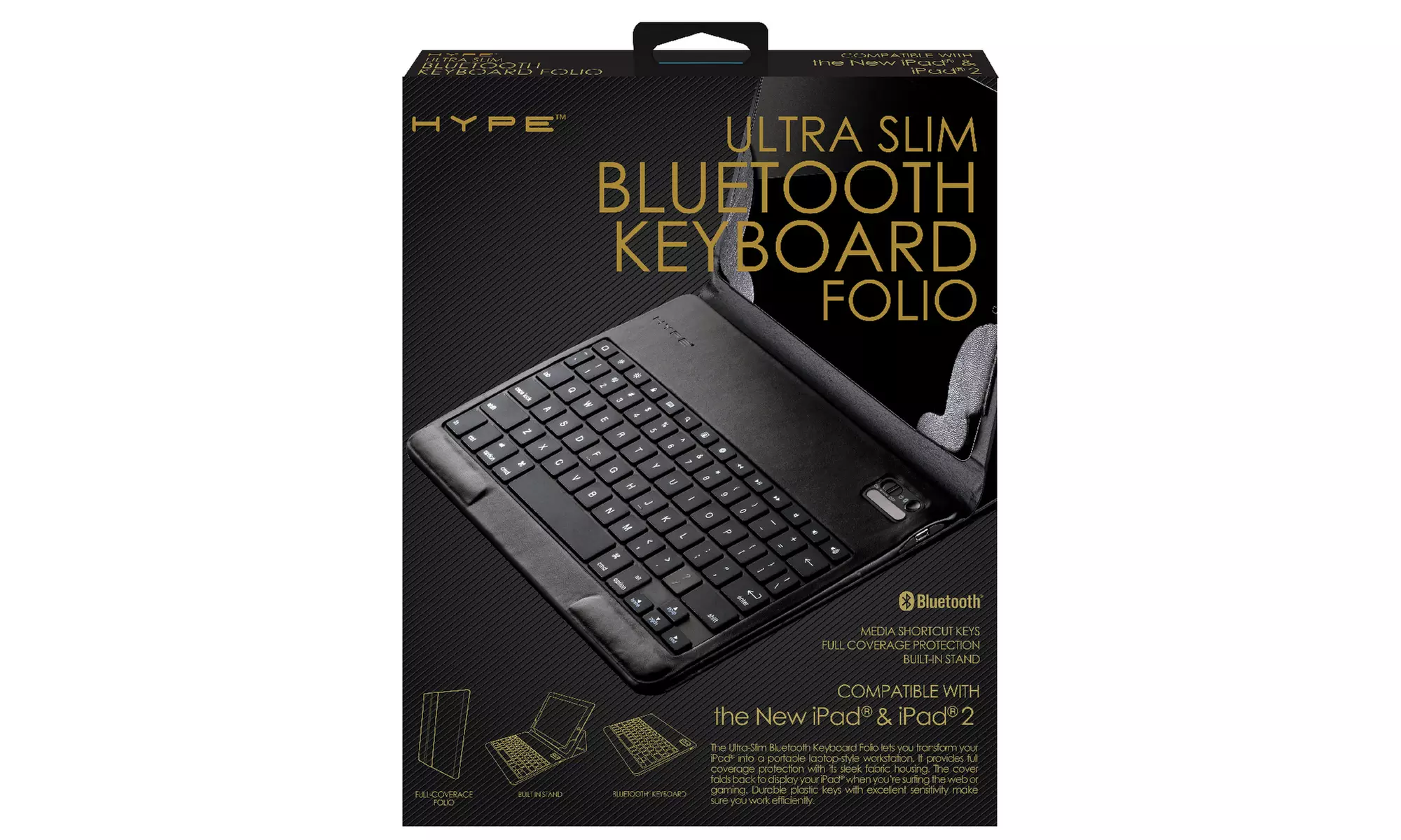 Hype Ultra Slim Bluetooth Keyboard Folio Case with Built-In-Stand for iPad - Second Medium
