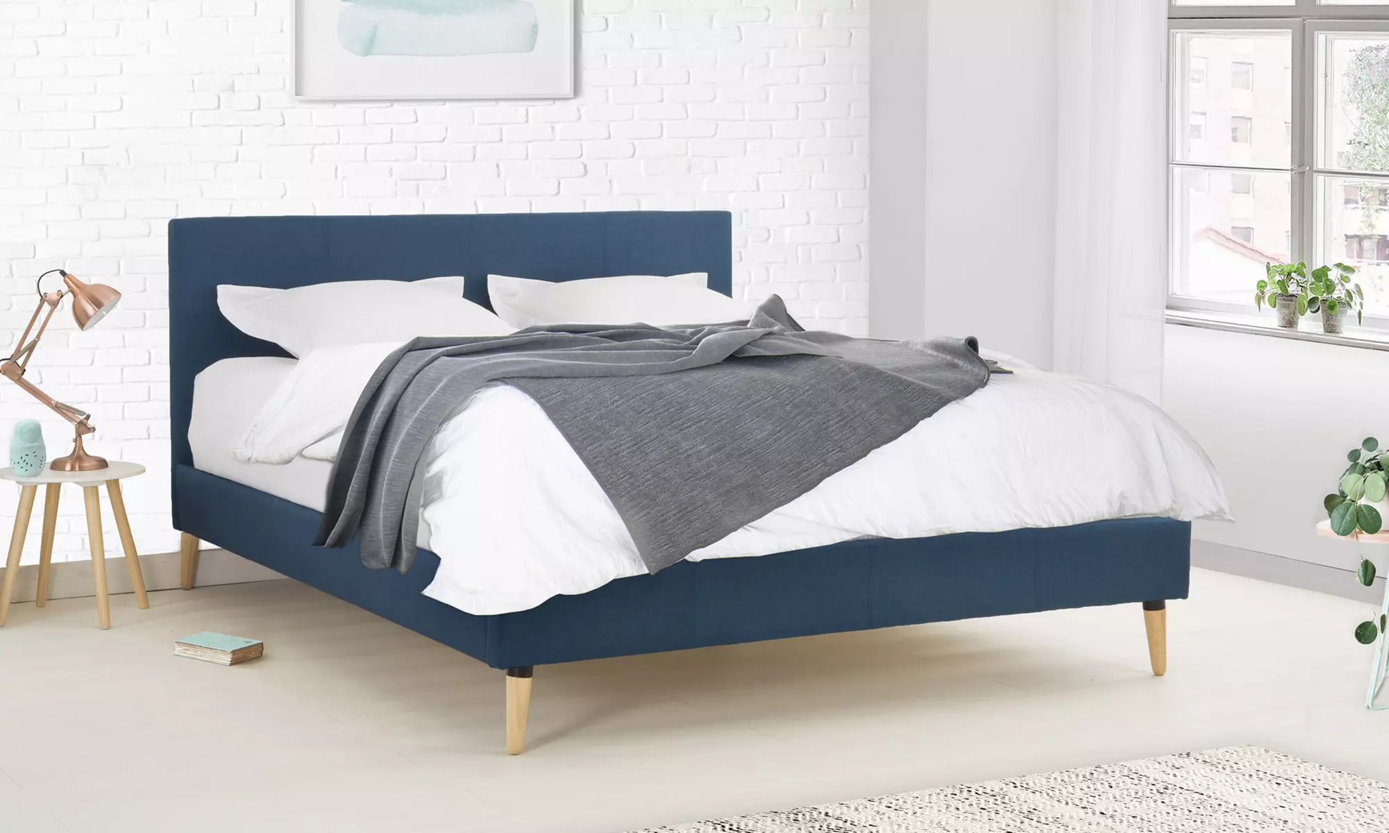 Lit revêtement tissu chiné style scandinave, avec ou sans matelas, différentes tailles disponibles, livraison offerte - Primary Image