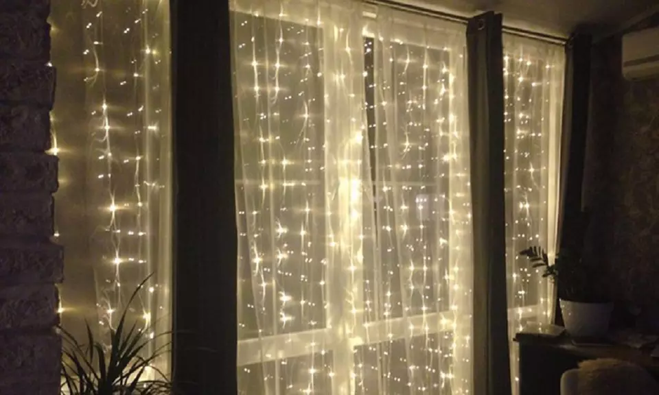 Fairy Light String Holiday Curtain - Primary Image