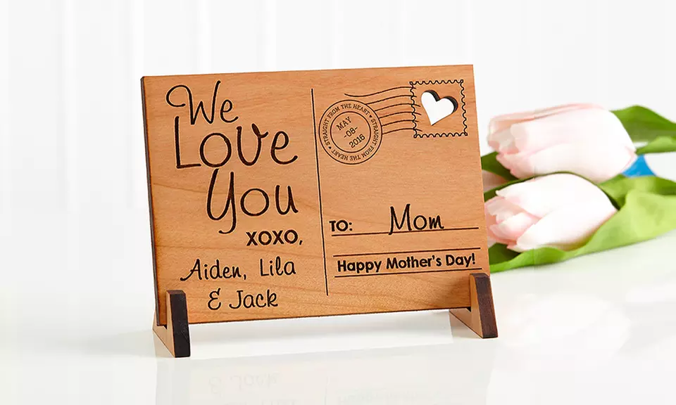 Send Love to Mom Personalized Wood Postcard from PersonalizationMall.com - Primary Image