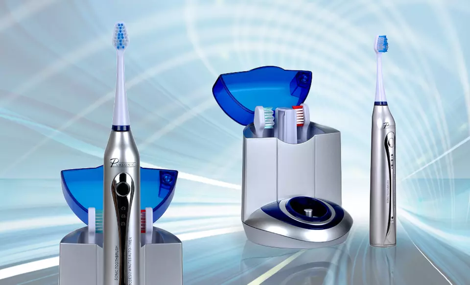 $49.99 for a Pursonic Deluxe Sonic Toothbrush with 12 Brush Heads and UV Sanitizer ($130 List Price). Free Shipping. - Primary Image