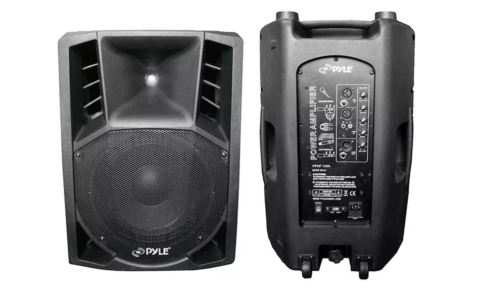 Pyle 1,000-Watt 12" Powered 2-Way Molded Plastic PA Speaker with Wheels and Handle - Primary Image