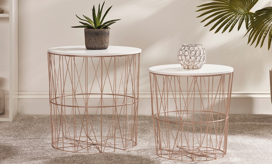 Image 2: Two Geometric Wire Coffee Tables