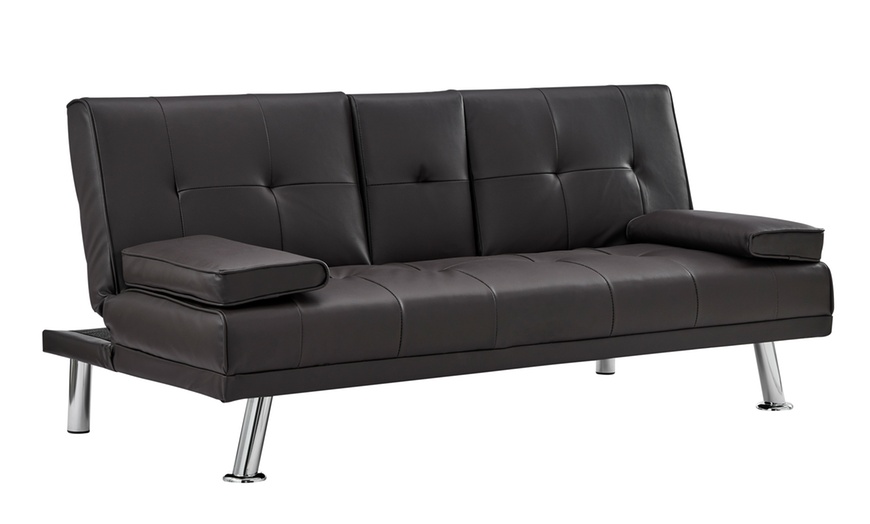 Image 17: Three Seater Sofa Bed with Cup Holders