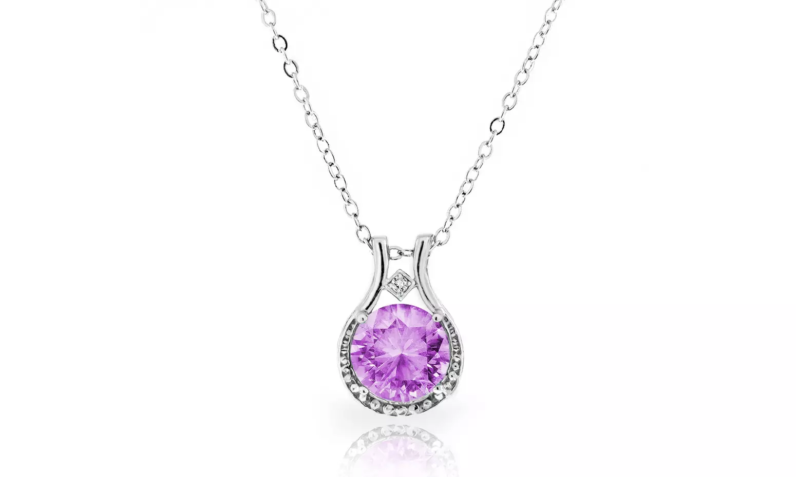 4.00 CTTW Amethyst and Accent Diamond Halo Pendant in Sterling Silver - Primary Image