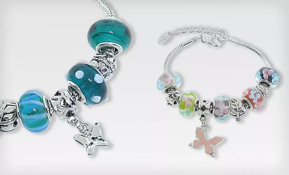 $19 for a Stainless-Steel-and-Murano-Bead Charm Bracelet ($49 List Price). Free Shipping. 15 Designs Available. - Second Medium