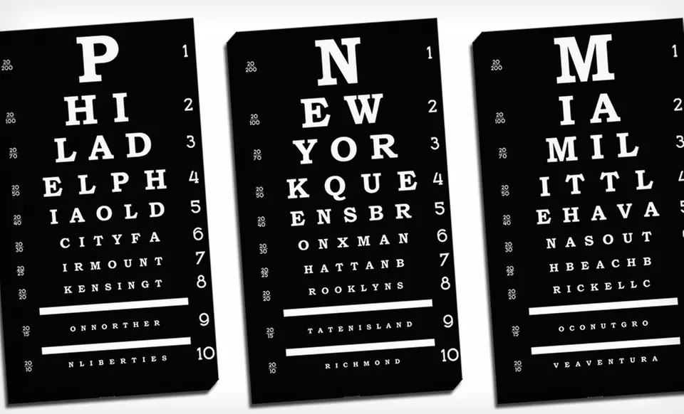 $59.99 for a 20”x36” City Eye Chart Canvas Print ($209 List Price). Multiple Cities Available. Free Shipping & Returns. - Second Medium