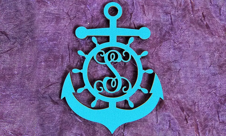 Natural or Painted Wood Monogram Anchor Wheel Sign from aMonogram Art (Half Off) - Primary Image
