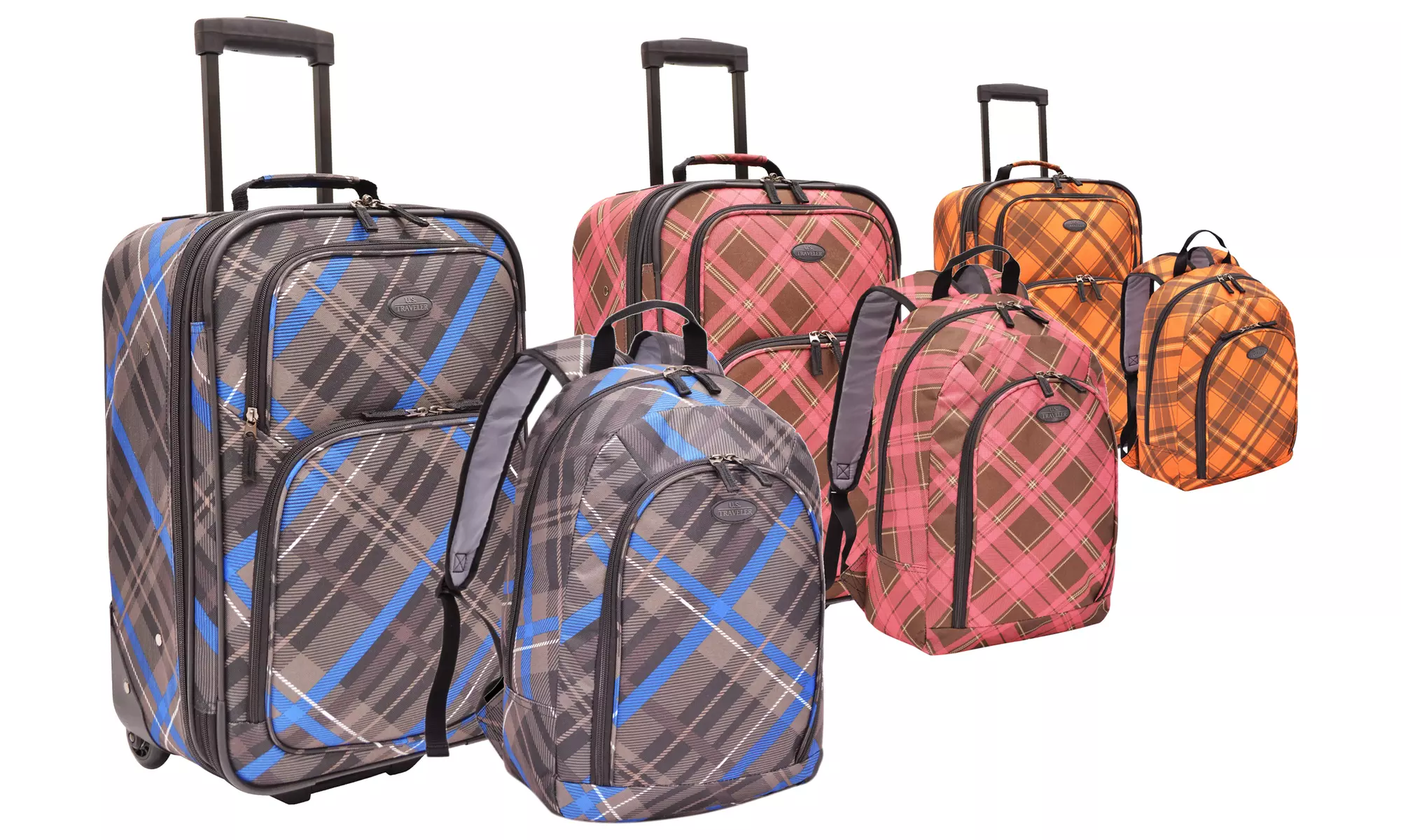 U.S. Traveler 2-Piece Plaid Rolling Carry-on and Backpack Set - Primary Image