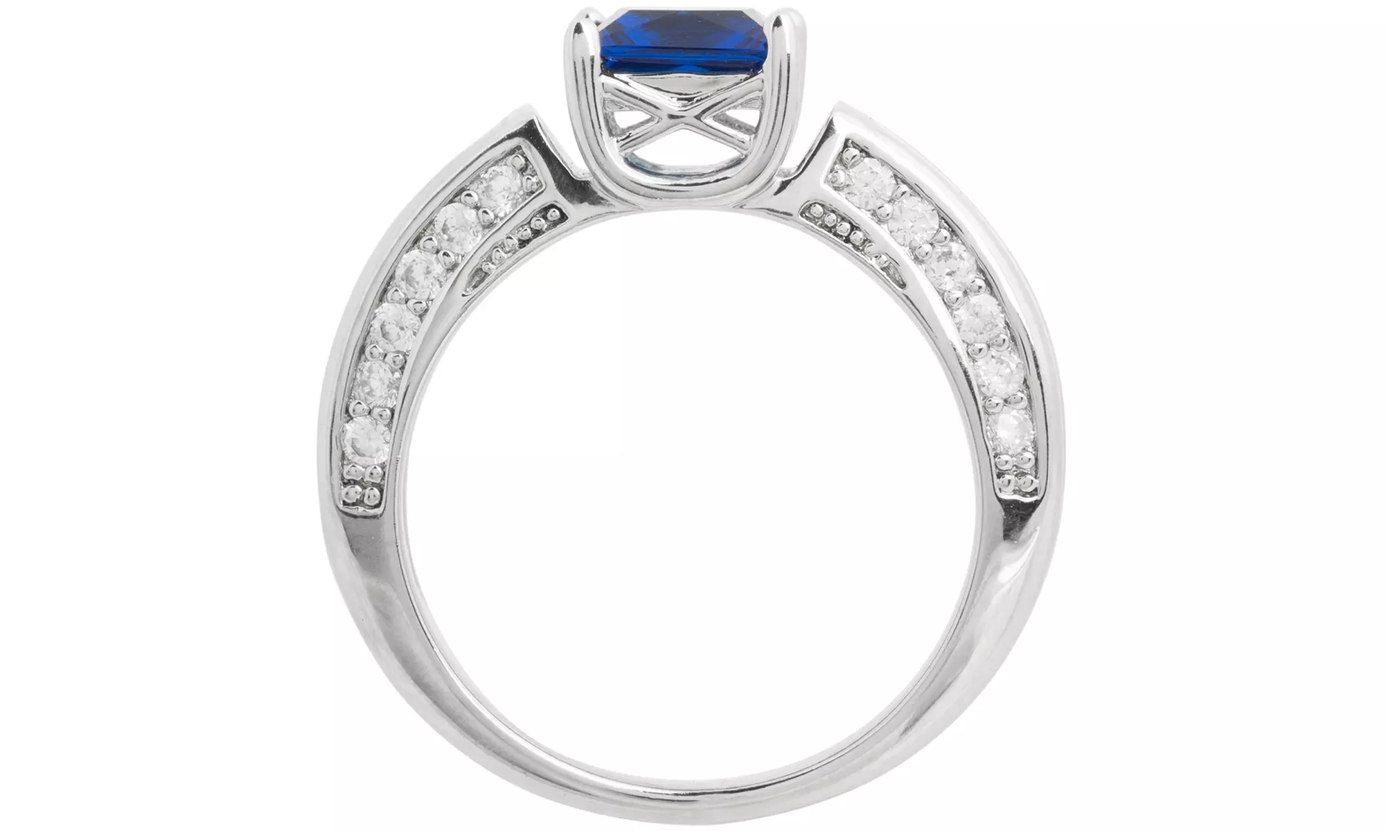 Anello Destiny in ottone placcato oro con pietre zaffiri sintetici