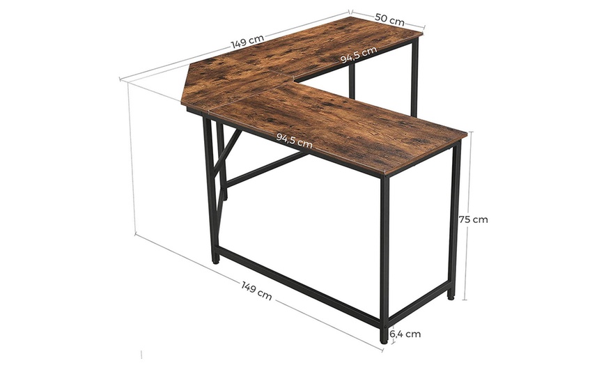 Image 8: L-Shaped Rustic Brown Wood Computer Desk