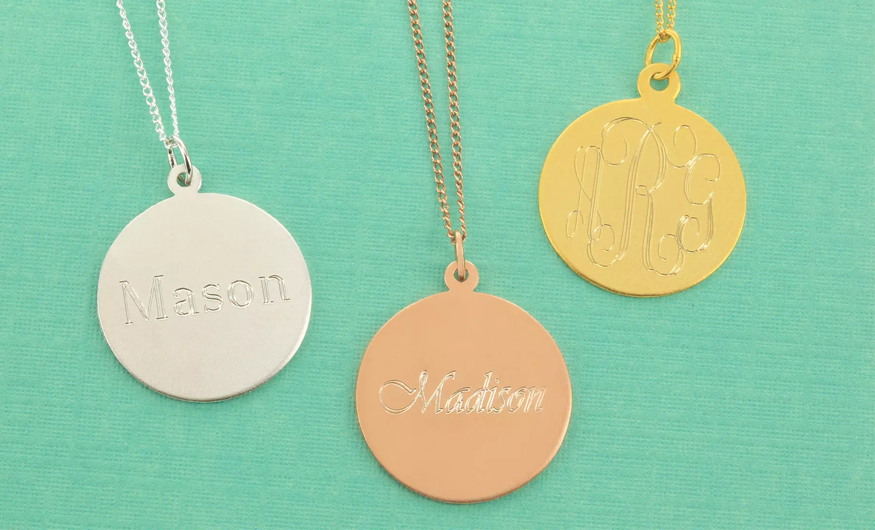 Personalized Engraved Monogram or Name Necklace from Monogram Online. Multiple Styles Available from $29.99–$34.99. - Primary Image