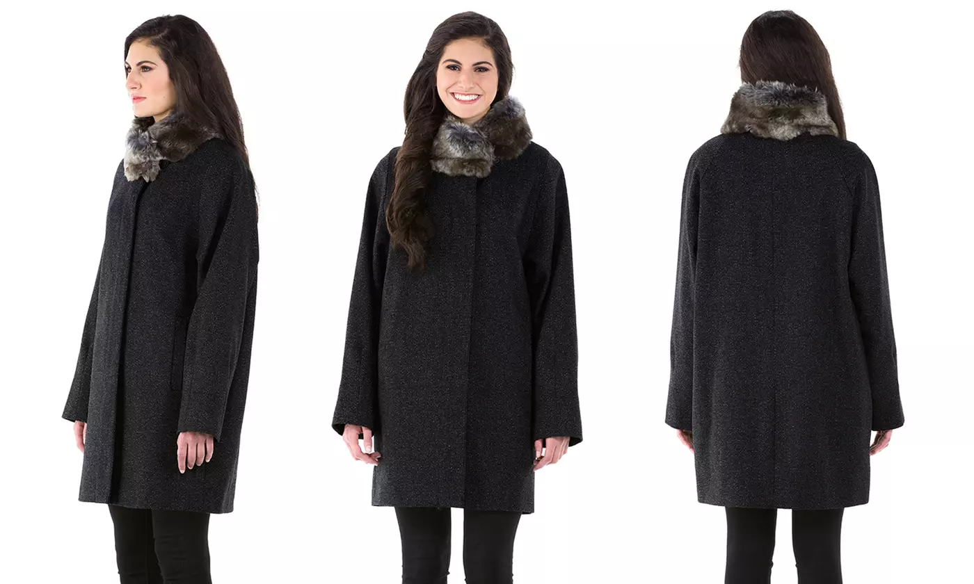 Jones New York Wool Coat with Faux-Fur Collar (Size 8) - Second Medium