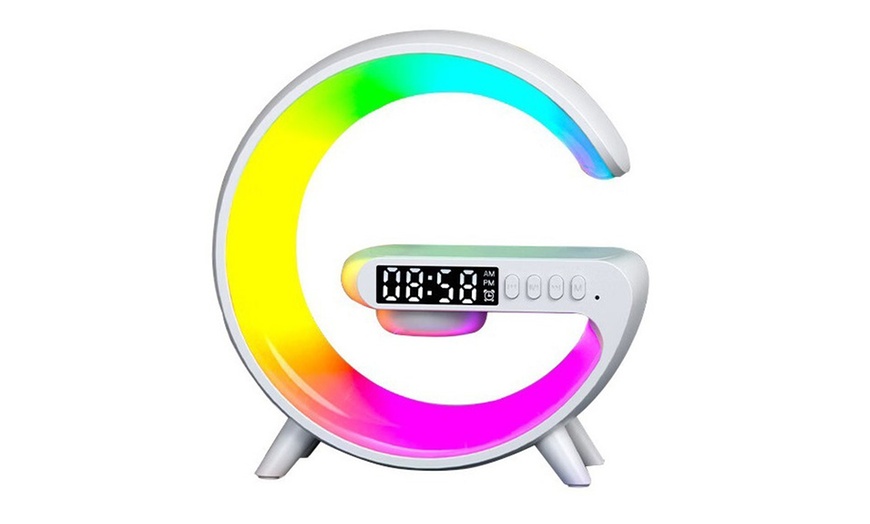 Image 2: Smart LED Lamp G Bluetooth Speaker Wireless Charger Light Alarm Clock