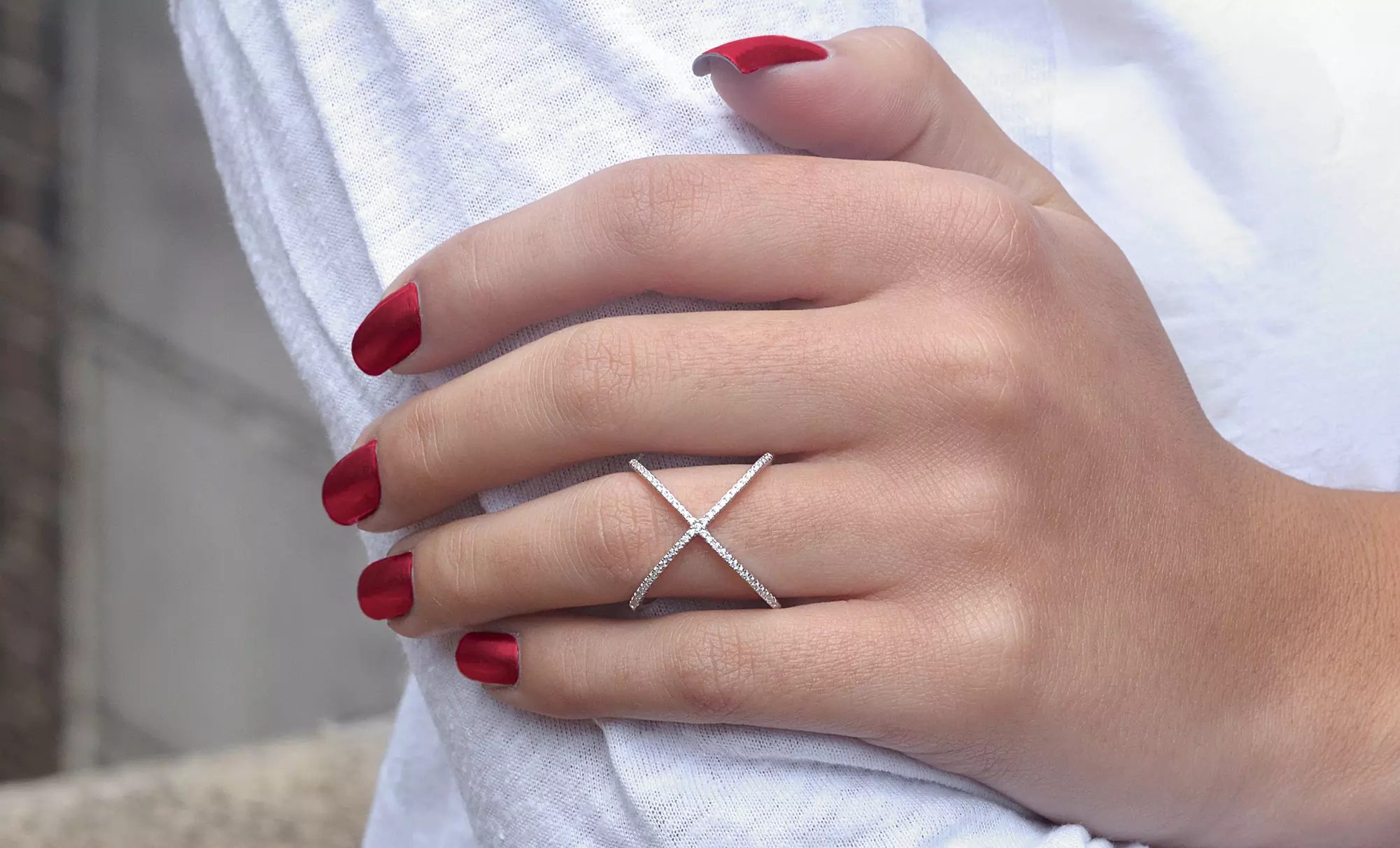 Sterling Silver Pavé "X" Ring - Primary Image