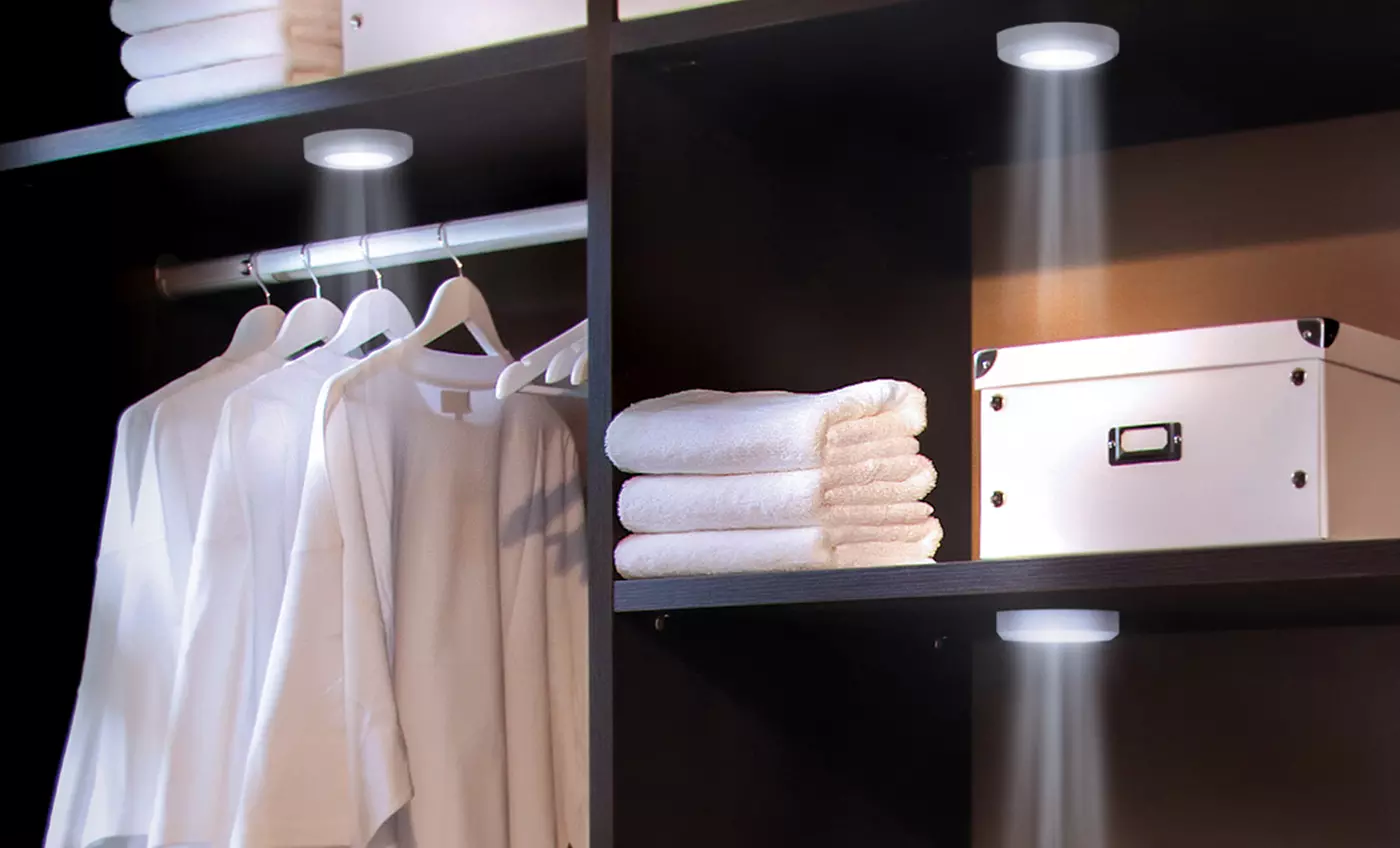 Set of 4 Sharper Image LED Light Pucks with Remote Switch - Primary Image