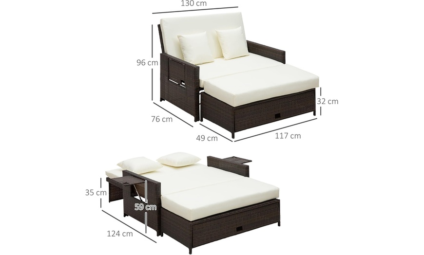 Image 6: Outsunny Rattan-Effect Two Seater Day Bed