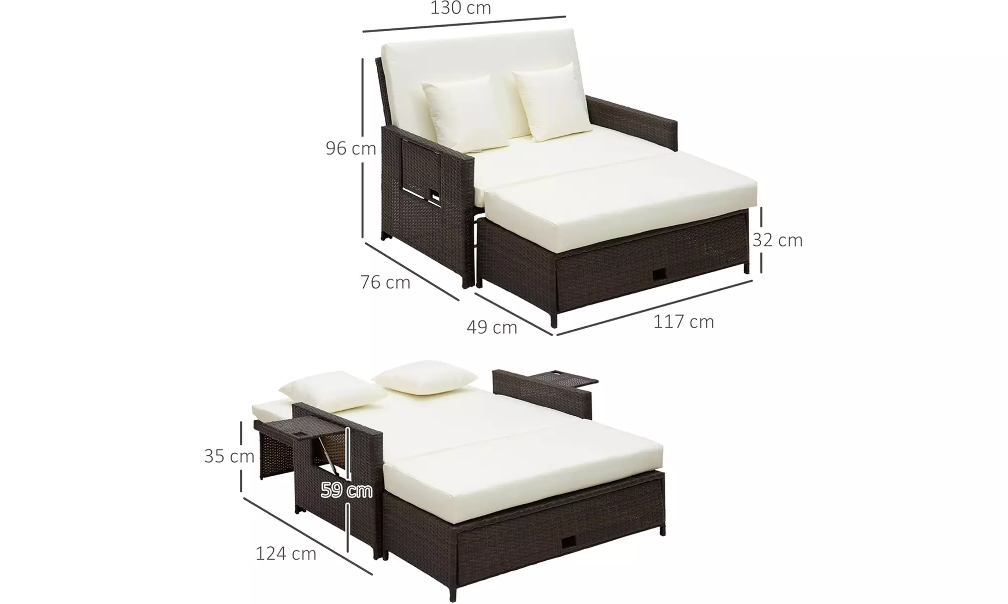 Outsunny Rattan-Effect Two Seater Day Bed - Image 6