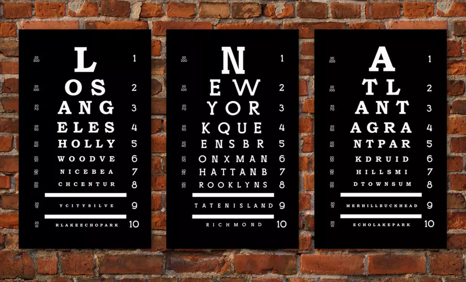 $59 for a City Eye Chart Wall Art ($209 List Price). 20 Cities Available. Free Shipping and Returns. - Primary Image