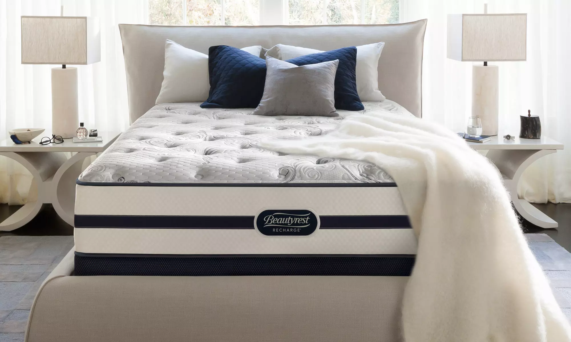 Closeout: Simmons Beautyrest Recharge Hillsgrove Plush Mattress Sets. Free White Glove Delivery. 10-Year Warranty.  - Primary Image
