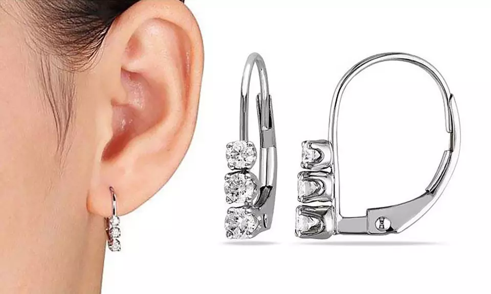 Graduated Swarovski Elements Crystal Leverback Earrings in 18K White Gold Plated Brass - Primary Image