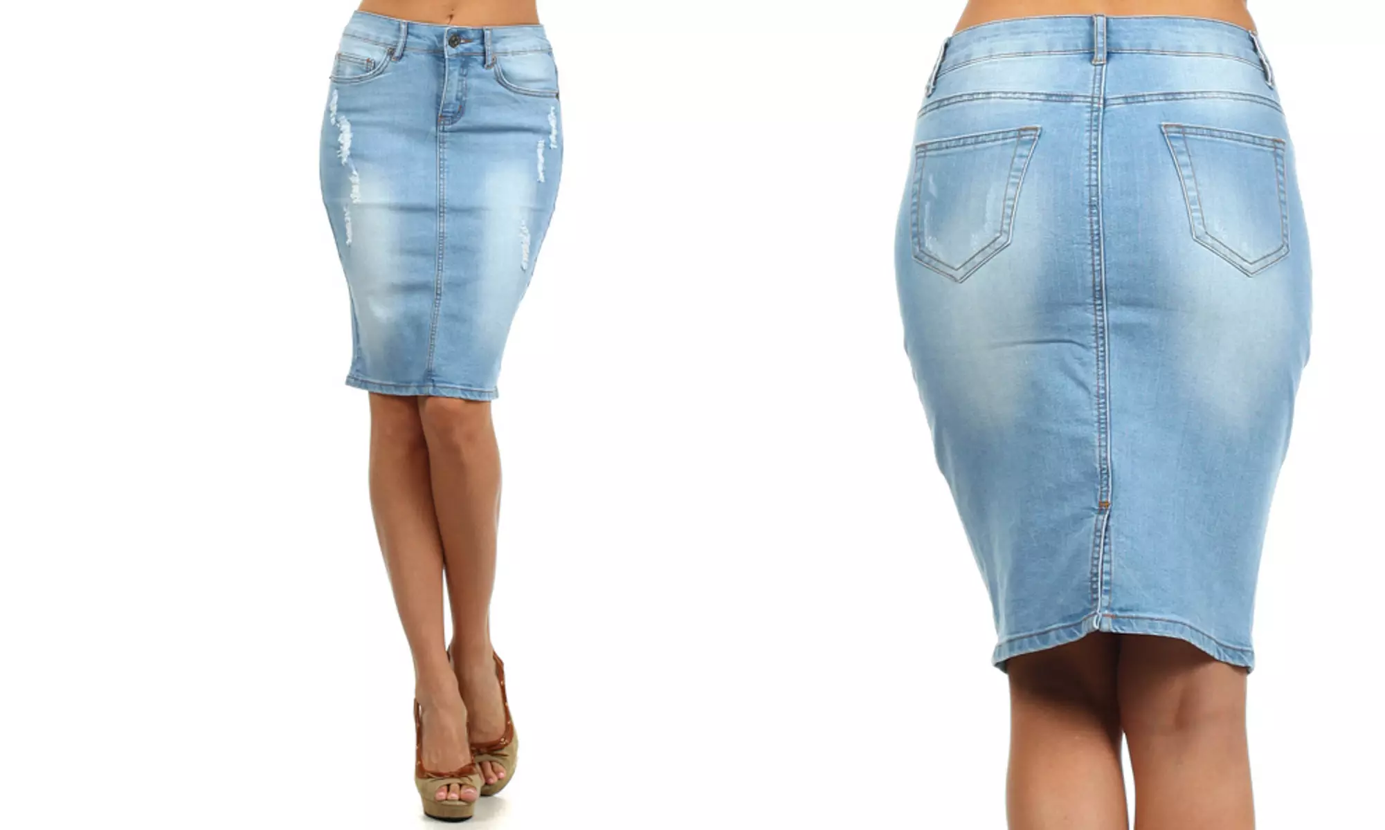Women's Distressed Denim Pencil Skirt - Second Medium