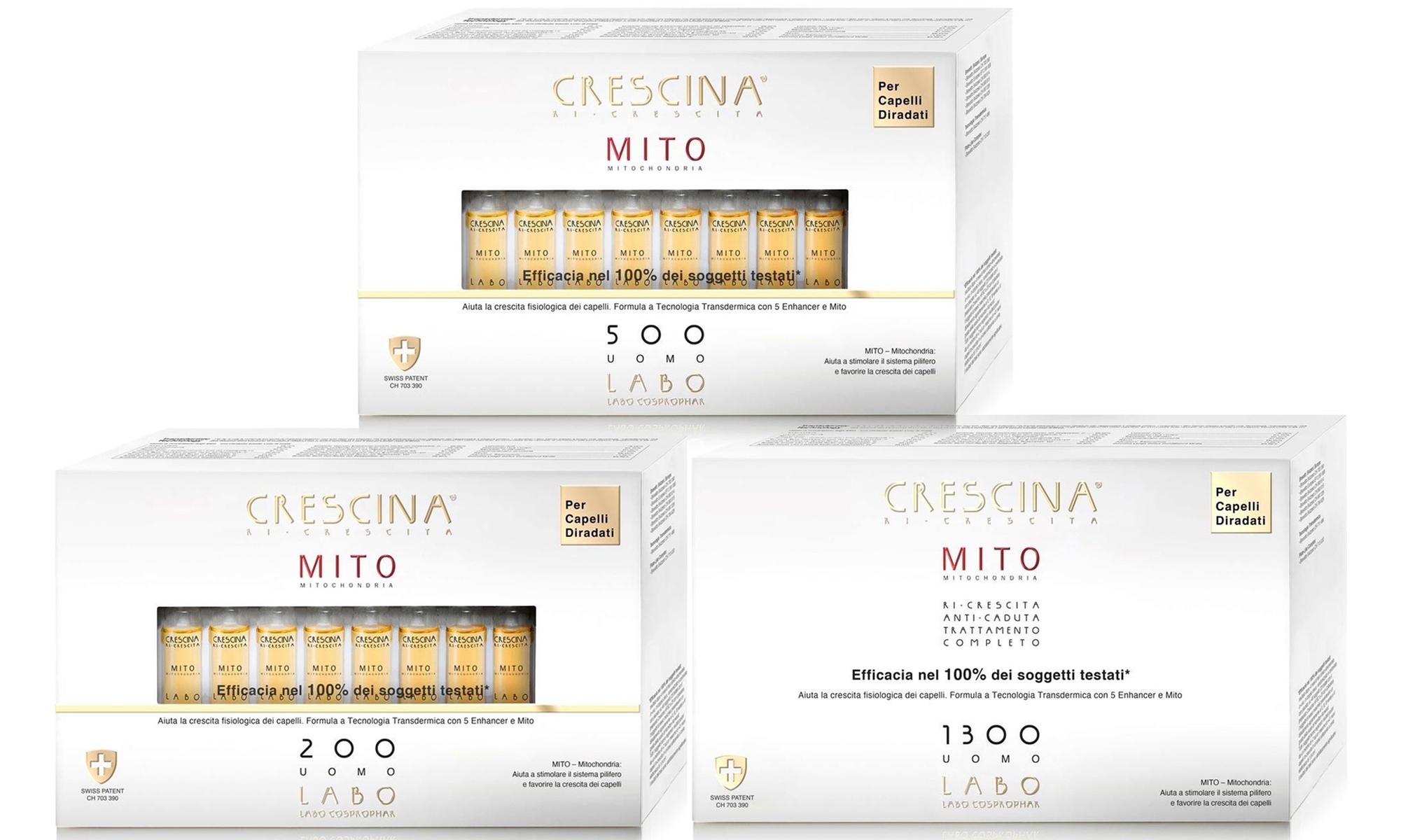 Trattamento per capelli Crescina ri-crescita Mito 200,500 o 1300