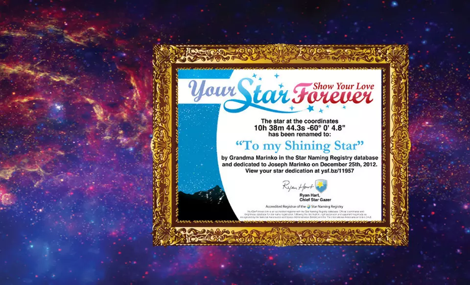 Dedicate One or Two Stars with Video, Message, Photo, and Certificate from Your Star Forever (Up to 91% Off) - Primary Image