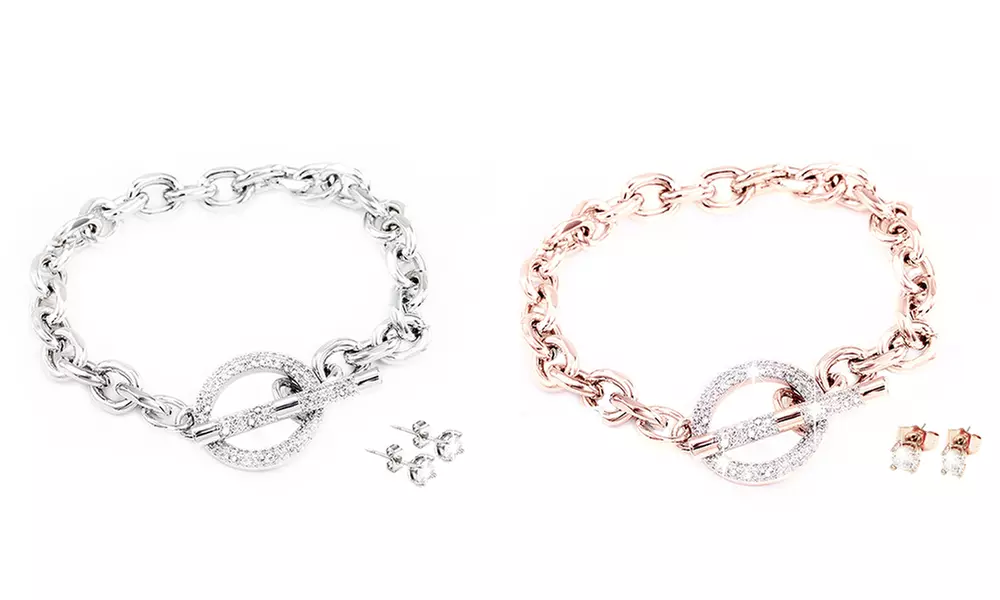 1x oder 2x Jora Armband und Ohrringe Set mit Swarovski®-Kristallen in Silber oder Roségold - Primary Image