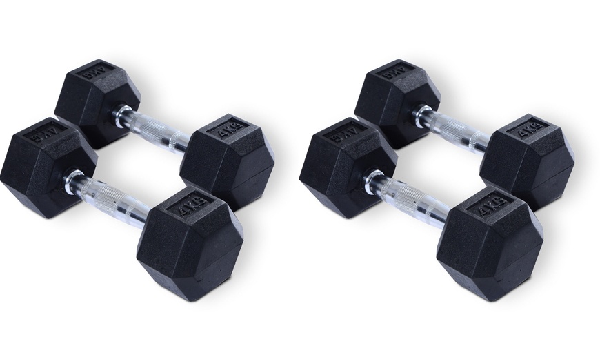 Image 6: Rubber Hexagonal Dumbbells