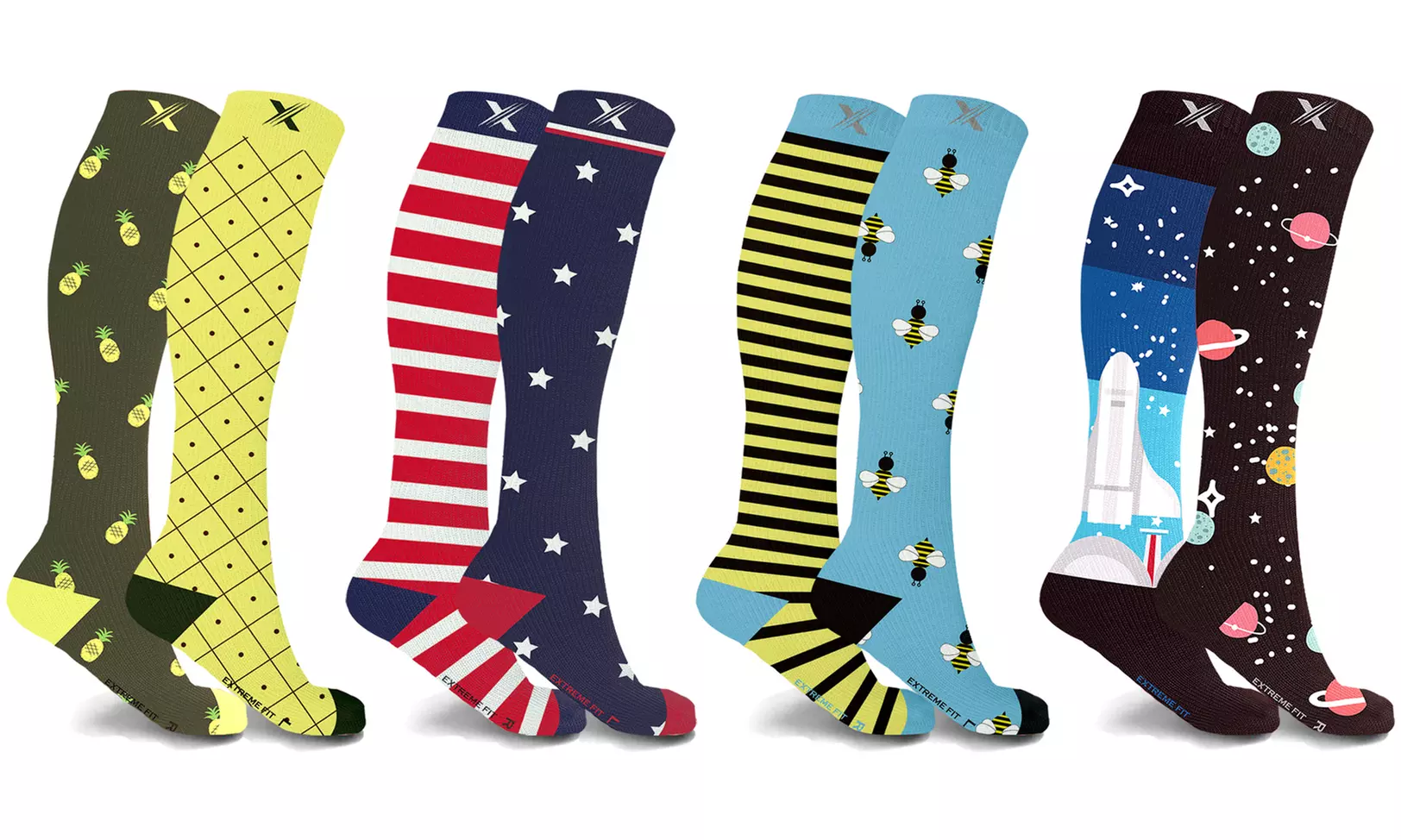 XTF Mismatched Knee-High Compression Socks (3-Pairs) - Primary Image