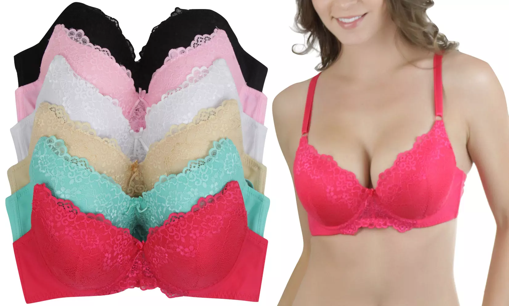 Women's Padded Bras with Front Lace Detail (6-Pack) - Primary Image