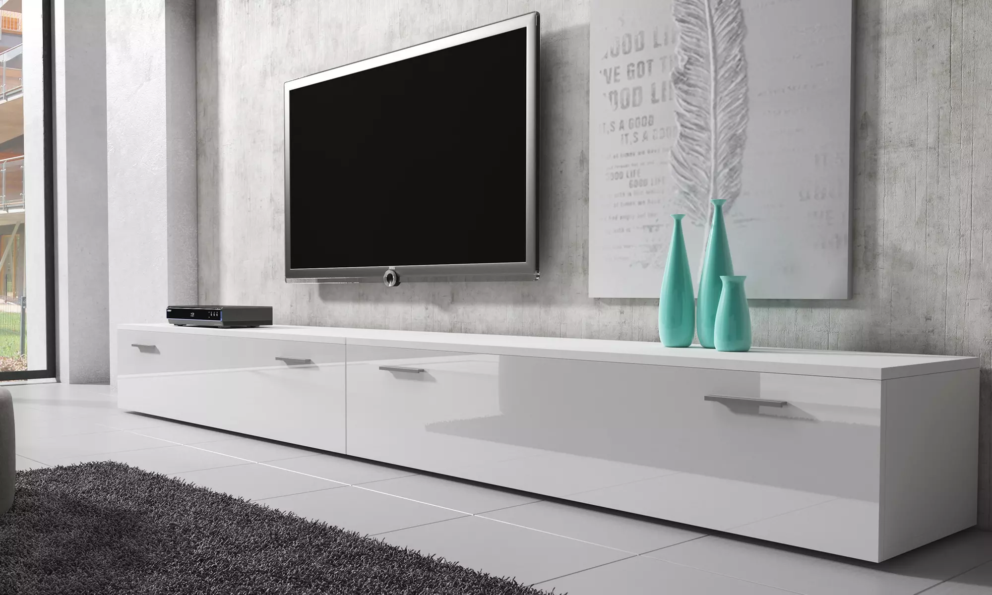 TV-Lowboard "Boston" in Hochglanz in Breite 100 cm, 150 cm, 200 cm oder 300 cm in der Farbe nach Wahl - Primary Image