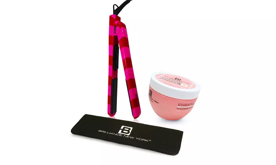 Brilliance New York 1.25" Ceramic and Diamond Flat Iron with Hair Mask and Heat-Resistant Mat - Primary Image
