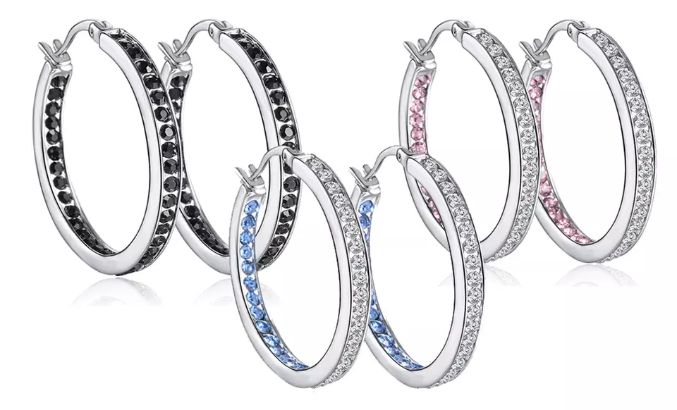 Swarovski Elements Inside Out Hoop Earrings in 18K White Gold Plated Brass - Primary Image