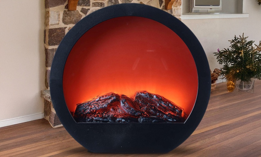 Image 1: Chimenea redonda decorativa moderna con efecto llama led