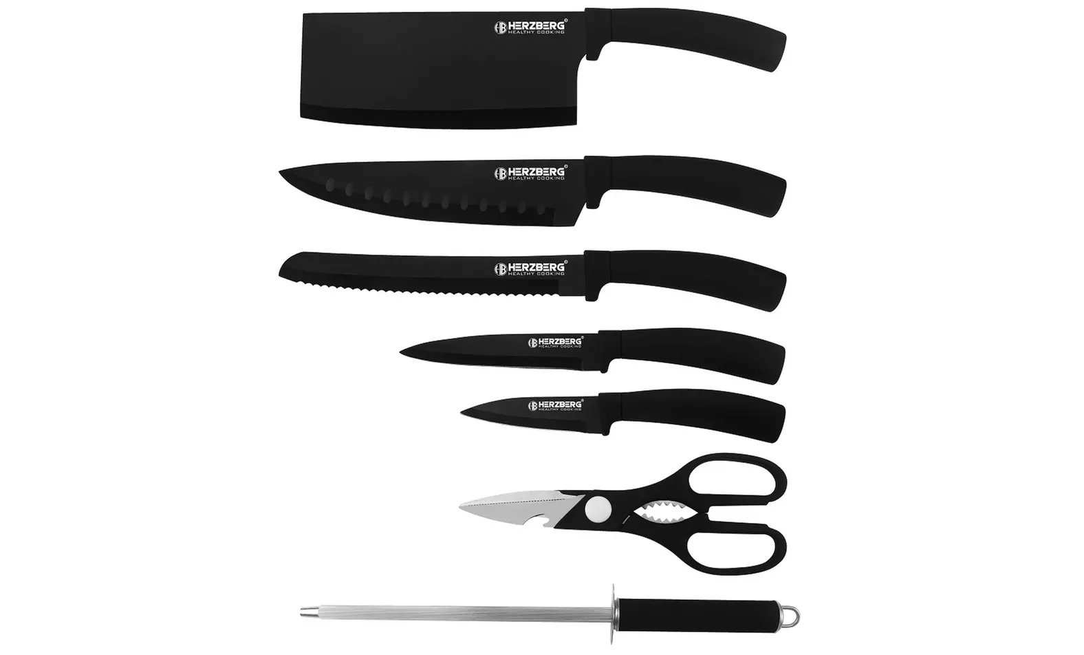 Ensemble 8 pièces avec couteaux, aiguiseur, ciseaux et support