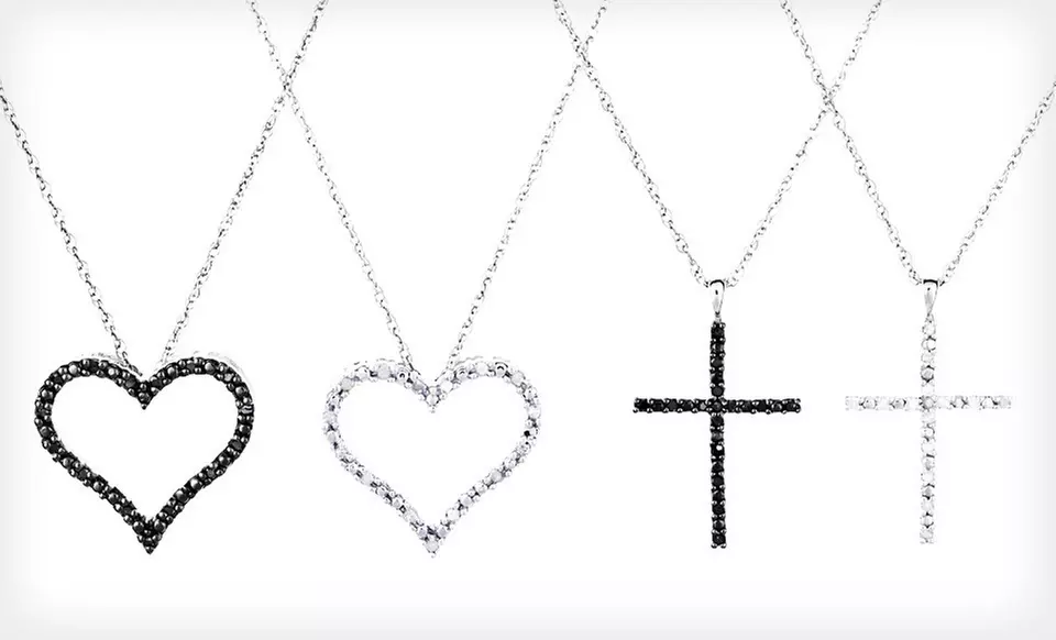 $29 for a White- or Black-Diamond Heart- or Cross-Pendant Necklace (Up to $129 List Price). Free Shipping and Returns. - Primary Image