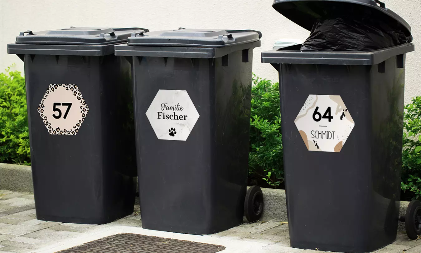 Wetterfester Mülltonnenaufkleber mit eigenem Text