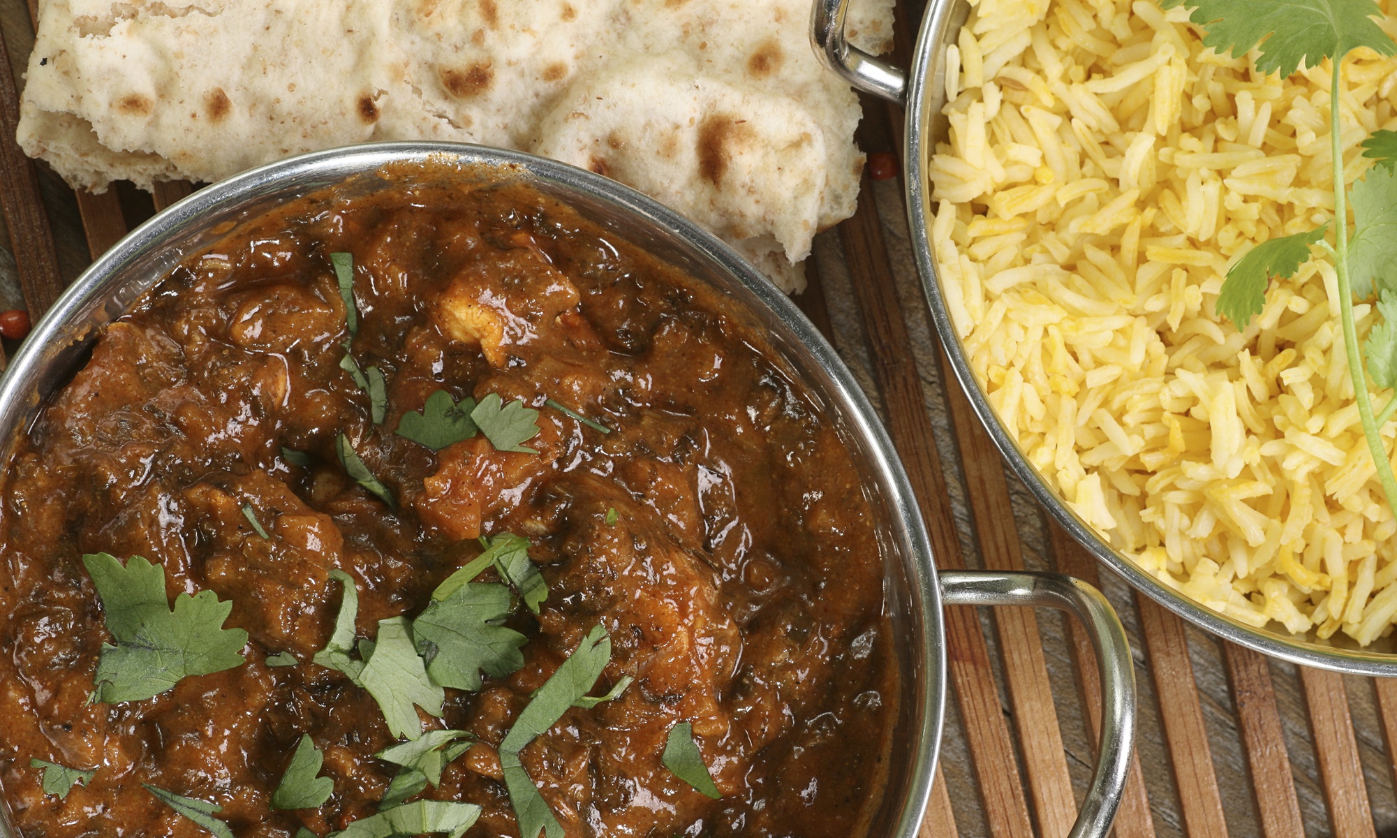 Indulge in a 2-Course Meal with Rice, Naan & Optional Wine for 2 or 4