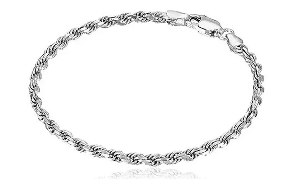 Italian Solid Sterling Silver 4MM Rope Chain Bracelet 8" or 9"