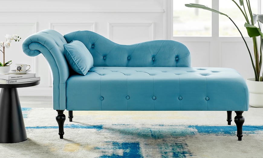 Image 8: Velvet Chaise Lounge Sofa 