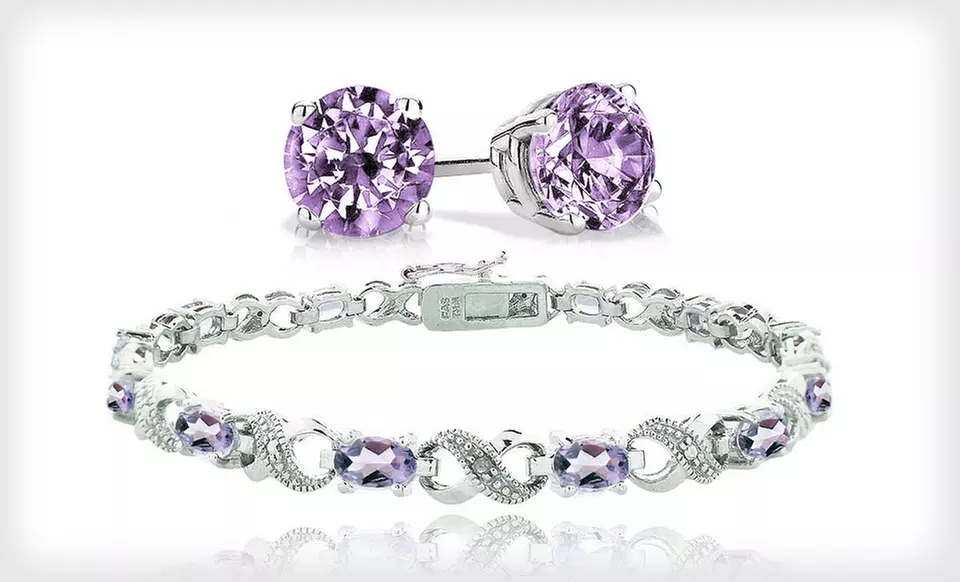 February Birthstone Infinity Bracelet or Stud Earrings (Up to 88% Off). Free Returns. - Primary Image