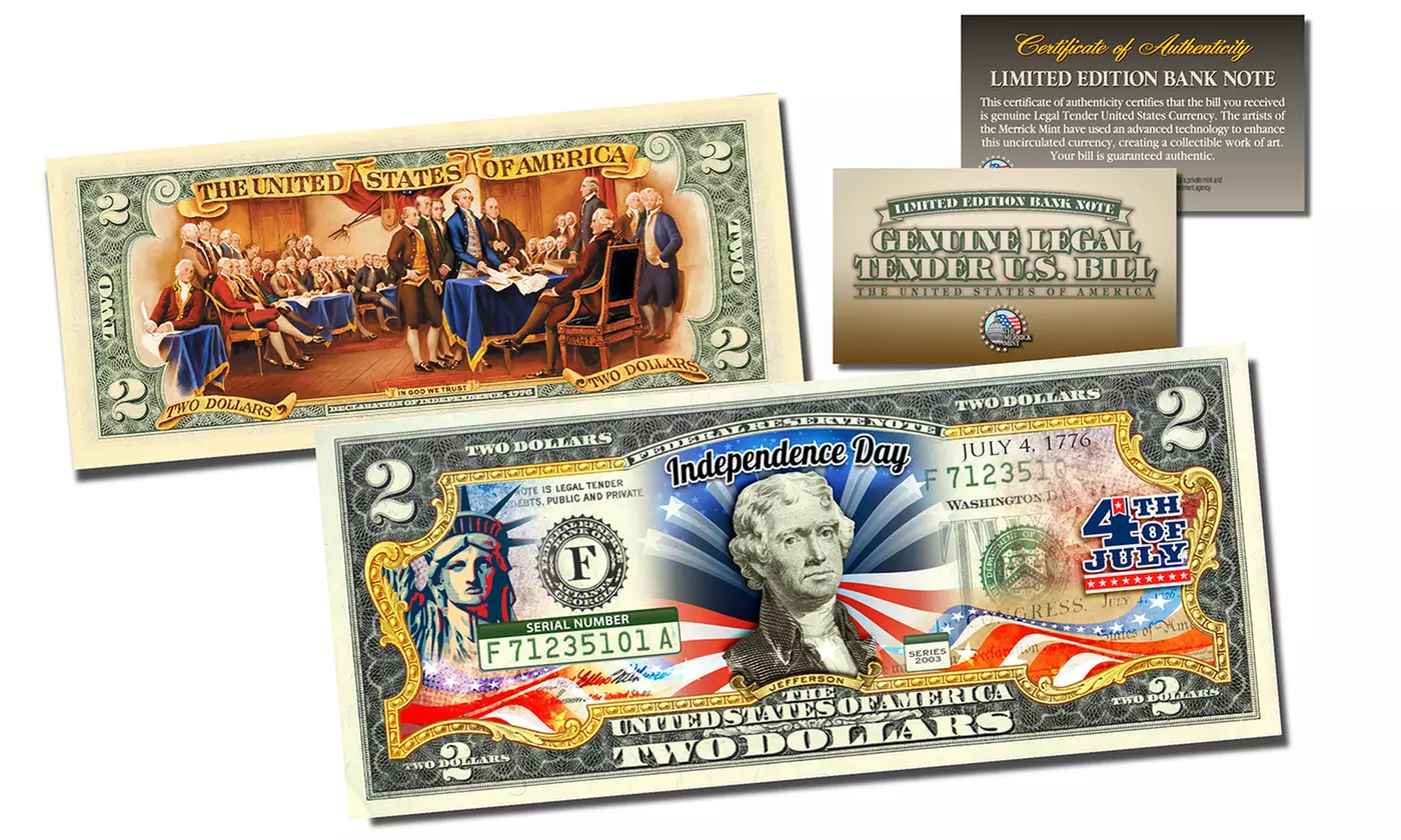 Groupon Exclusive: 4th of July Colorized $2 Bill Money - Primary Image