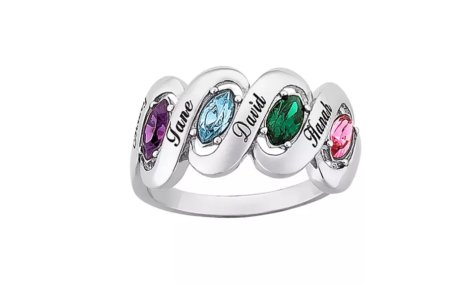 Silvertone or Goldtone Marquise Birthstone Ribbon Ring for Moms from Limogès Jewelry (Up to 58% Off) - Second Medium