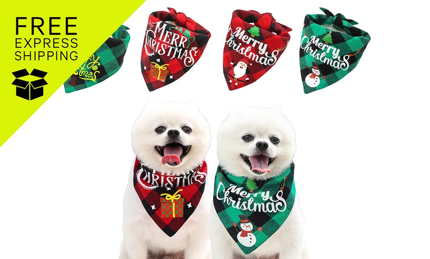 Image 1: Christmas Plaid Printed Pet Dog Bandana