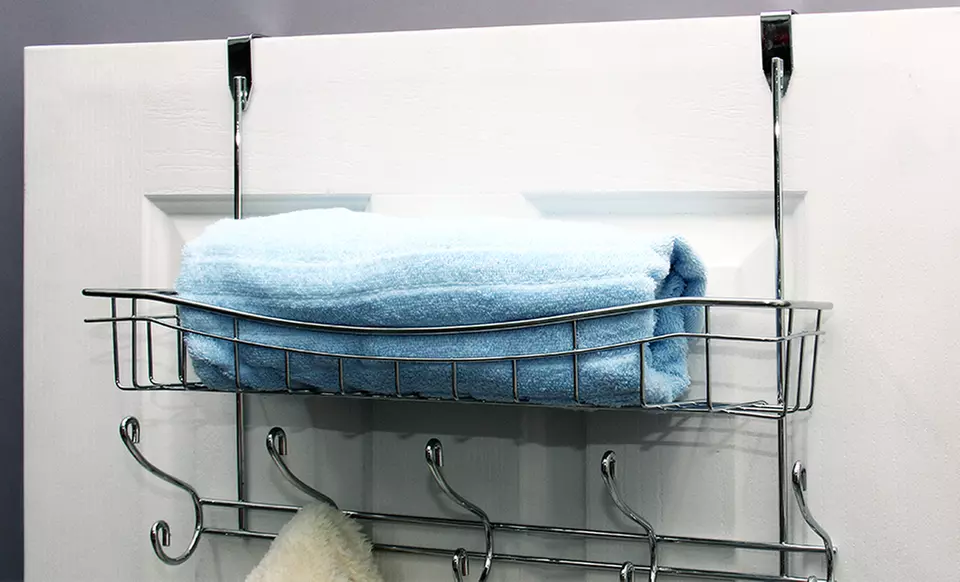 10-Hook Over-the-Door Rack with Storage Basket. Free Returns. - Second Medium