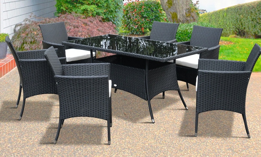 Image 6: Outsunny Seven-Piece Rattan-Effect Dining Set