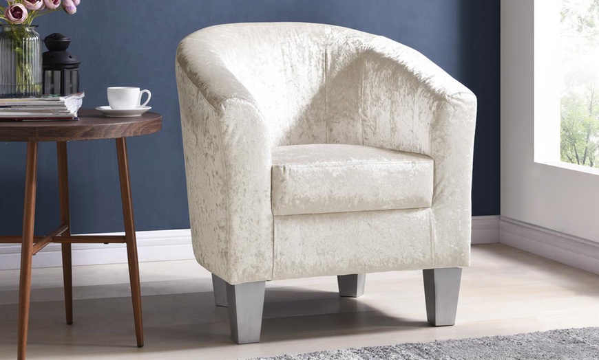 Image 1: Crushed Velvet Tub Chair